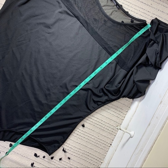 SHEIN Black Sheer Shoulder Bell Cuff Body Suit - Picture 7 of 8